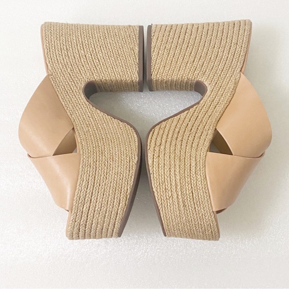 NEW SCHUTZ Tan Leather Jute Wrapped Platform Espadrille Sandals - Picture 11 of 13
